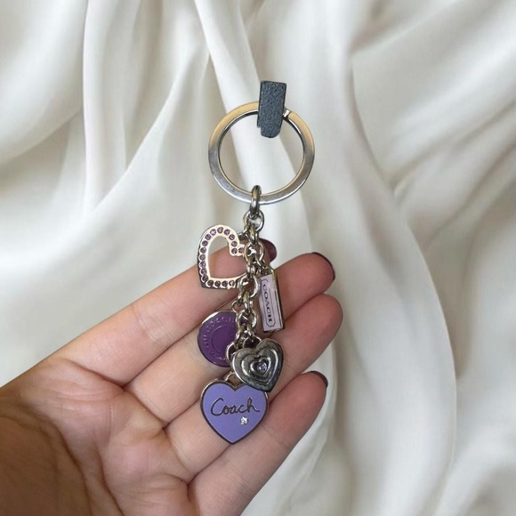 Coach Accessories - Y2K Coach triple purple heart crystal ring keychain fob purse charm
